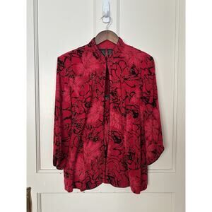 Alex Evenings Floral Glitter 2 Piece Top Set Womens Size Large Red Holiday